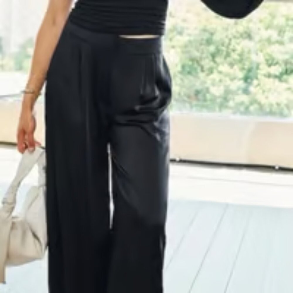 Express Super High Waisted Satin Pleated Wide Leg Pant NWT